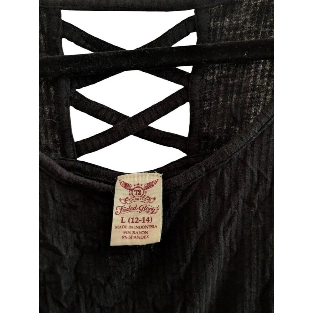 Faded Glory Black Sleeveless Tank Top with Crisscross Back Detail - Picture 2 of 3